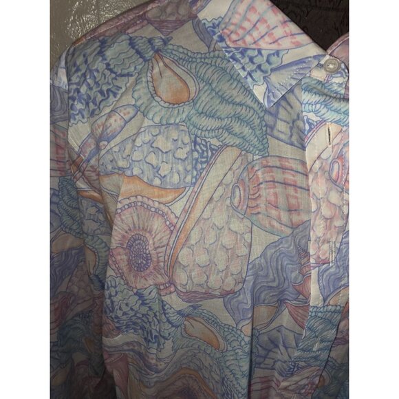 Talbots Pastel Seashell Print Button Down Shirt XL Petite Soft Watercolor - Picture 2 of 7